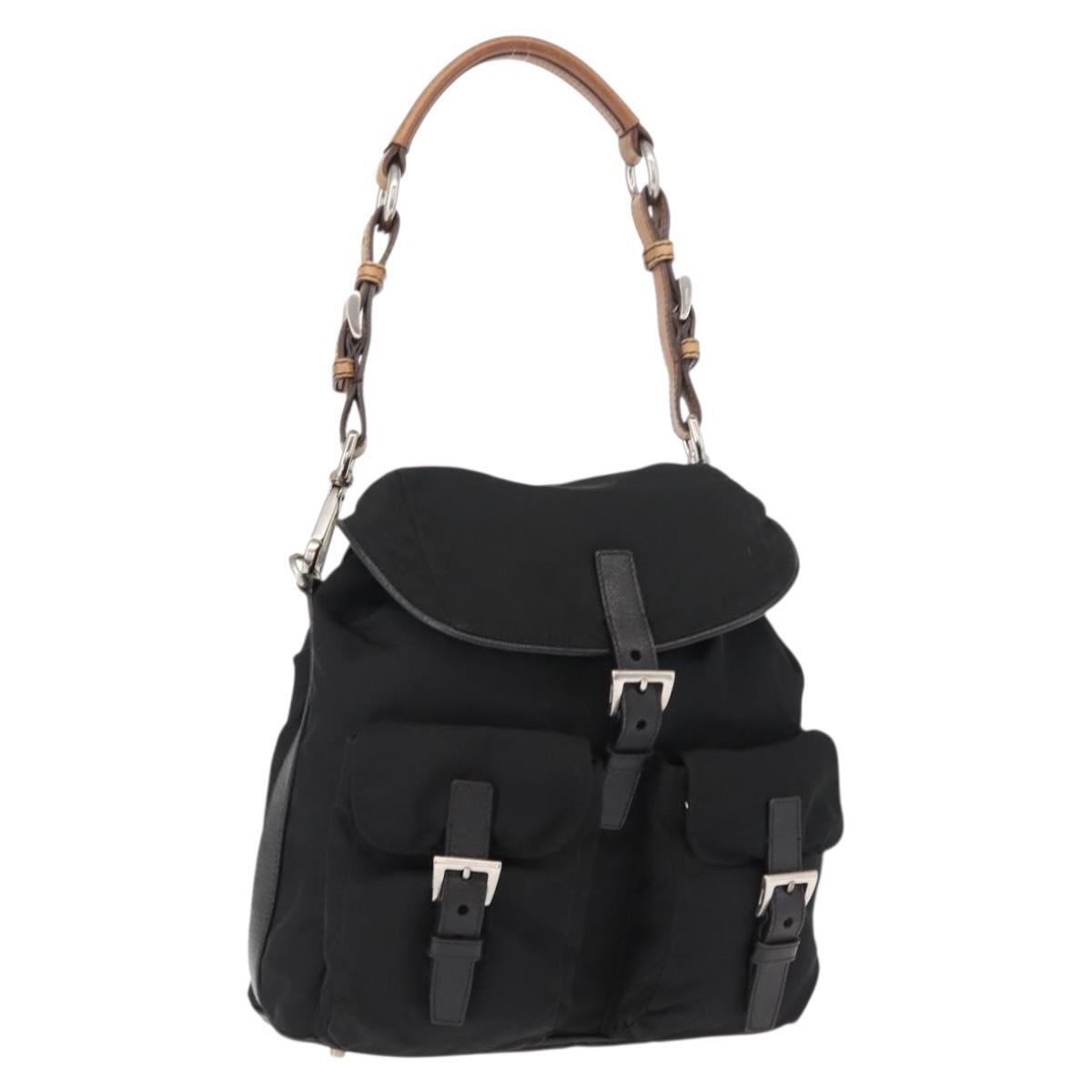 Prada Shoulder Bag Nylon Black Silver Auth 147527